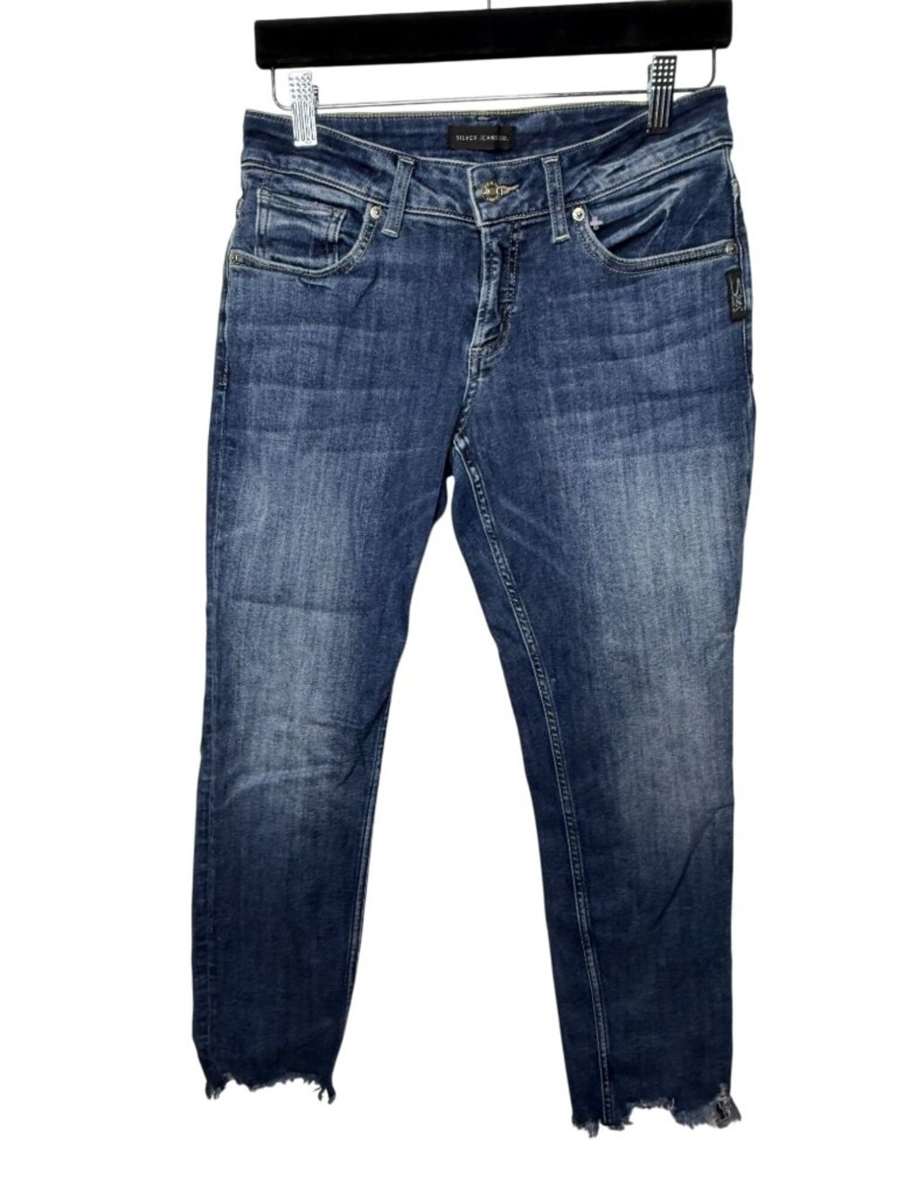 Silver Jeans Co Elyse Boyfriend Jeans W26 L29 Raw Hem Dark Wash